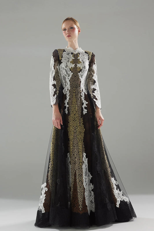Long Sleeve Lace Appliqué Gown