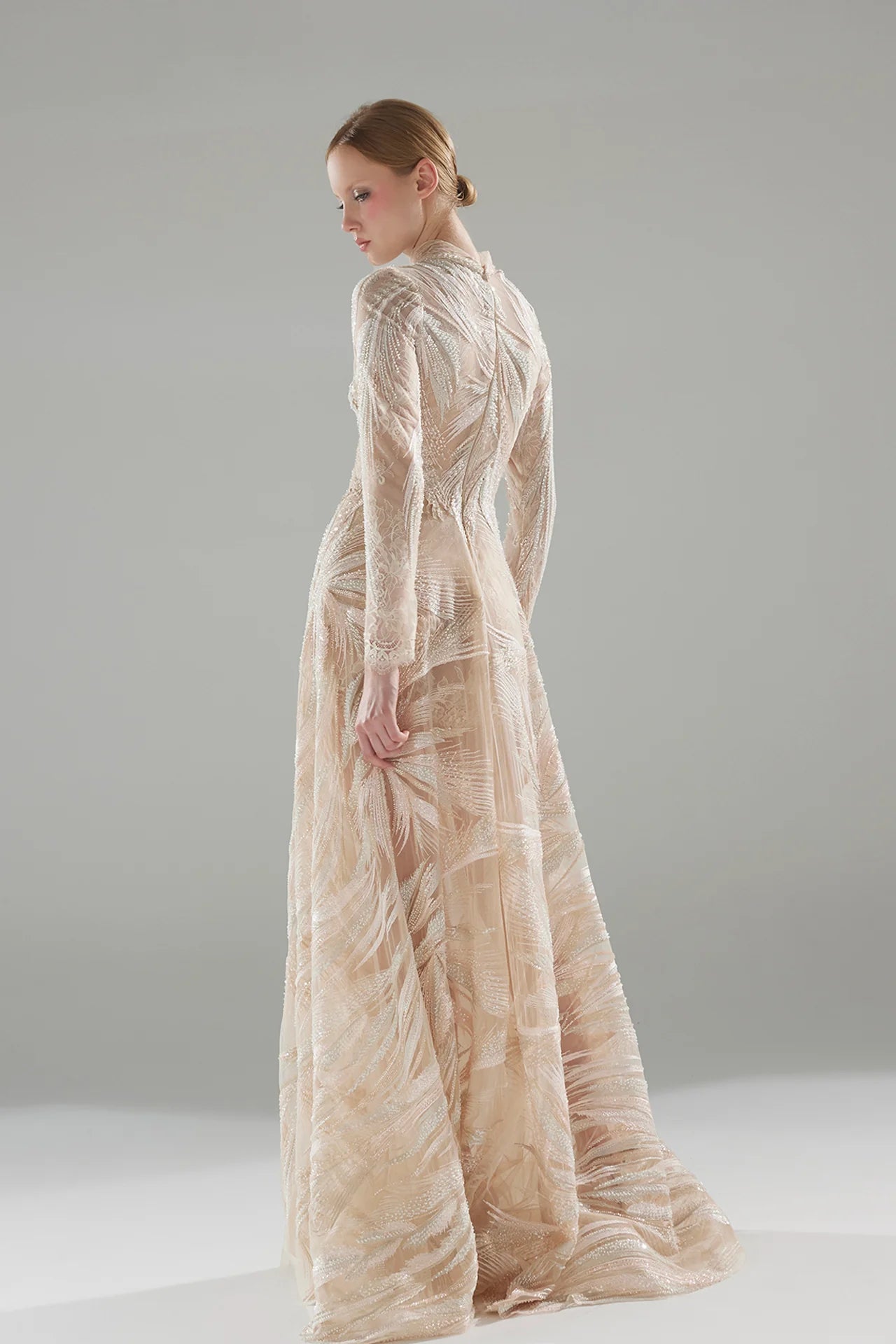 Long Sleeve Beaded Embroidery Gown