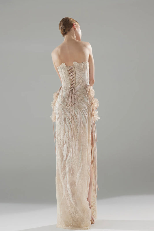Beaded Embroidery Column Gown