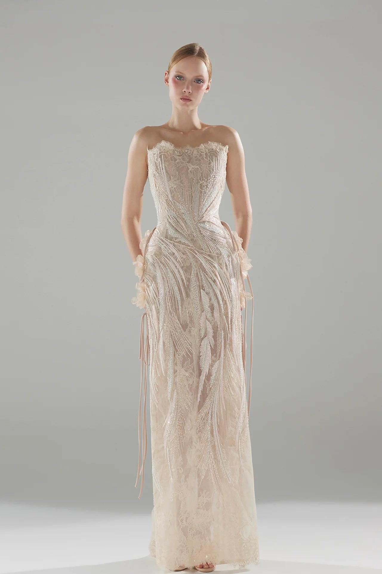 Beaded Embroidery Column Gown