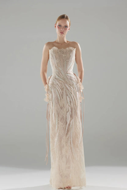 Beaded Embroidery Column Gown