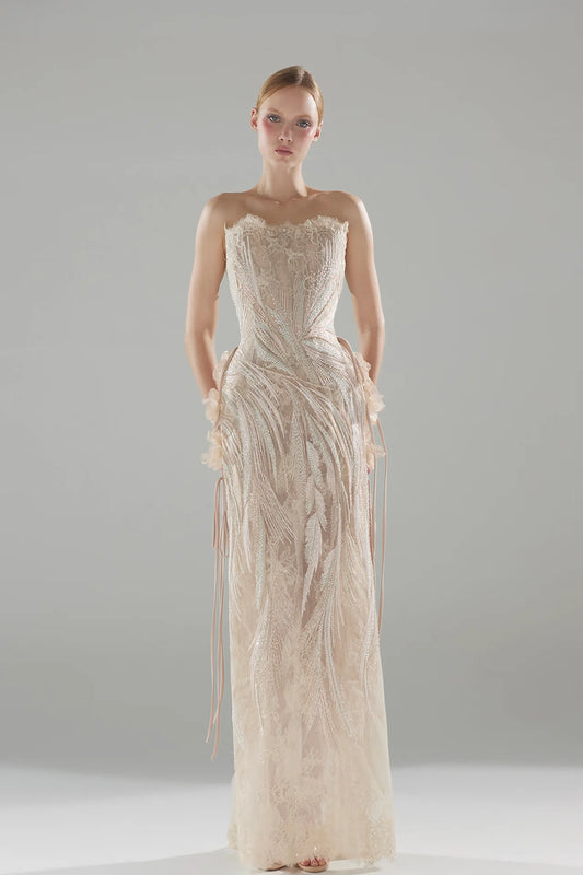 Beaded Embroidery Column Gown