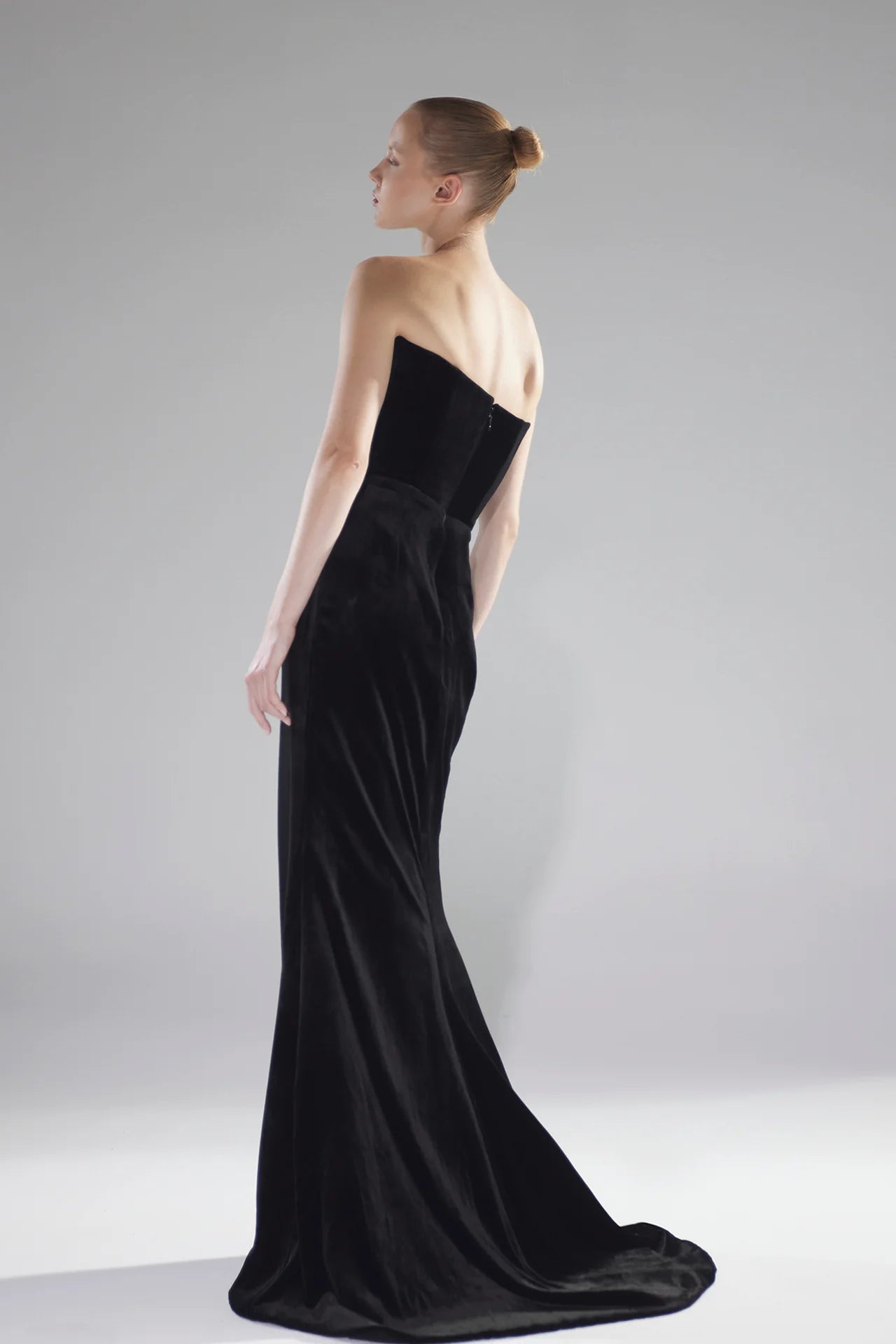 Strapless High-Slit Velvet Gown