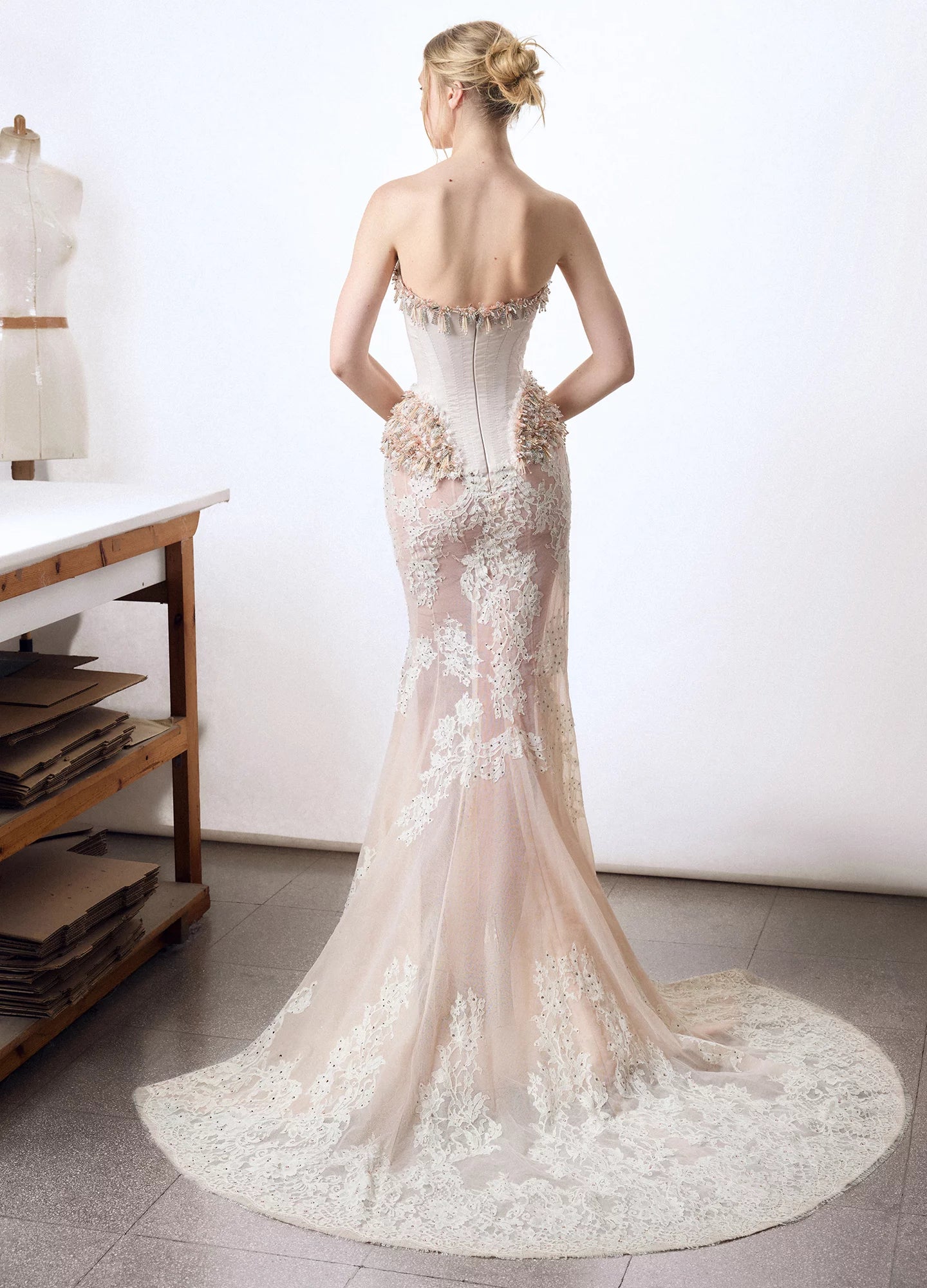 Strapless Fringe Gown
