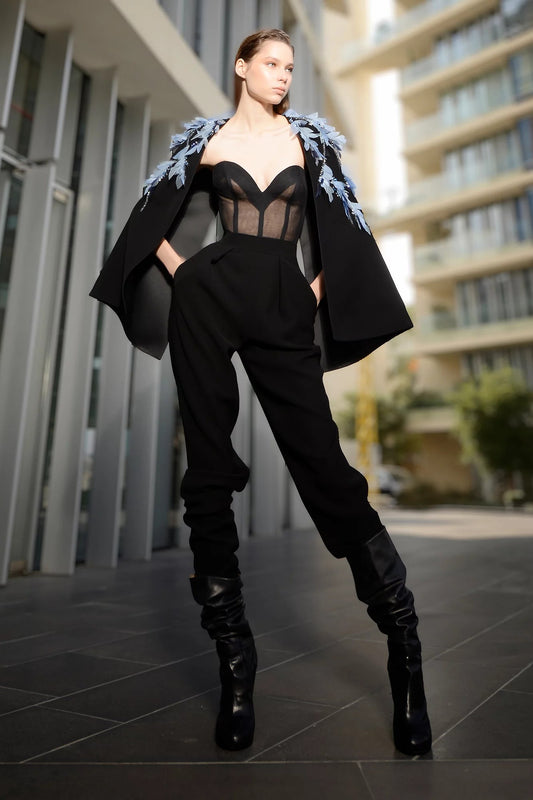 Sheer Corset, Trousers and Cape Set