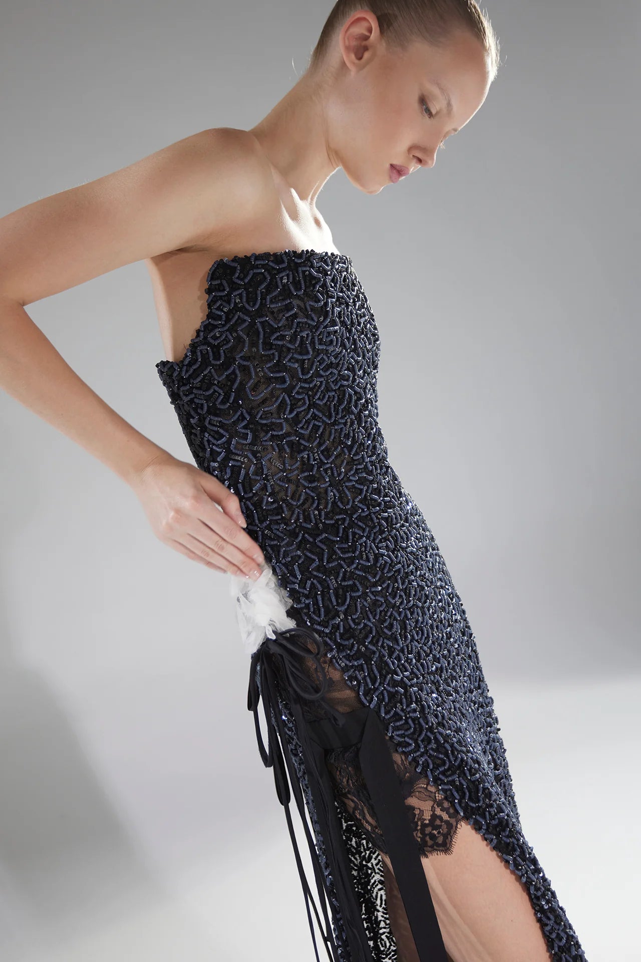 Abstract Embroidered Tulle Gown