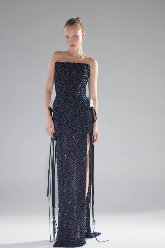 Abstract Embroidered Tulle Gown