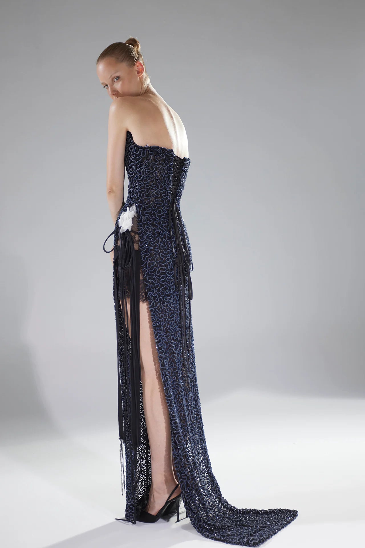 Abstract Embroidered Tulle Gown