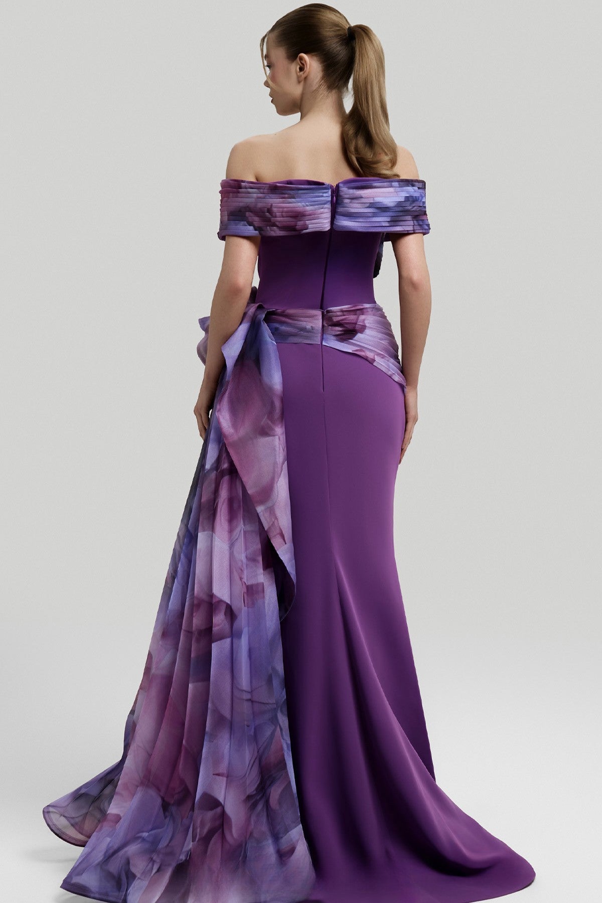 Off Shoulder Floral Print Gown