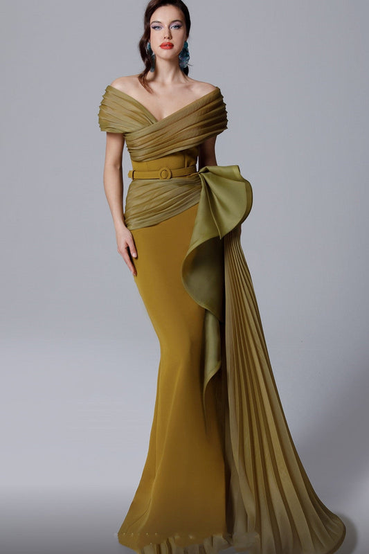 Off-Shoulder Olive Gown