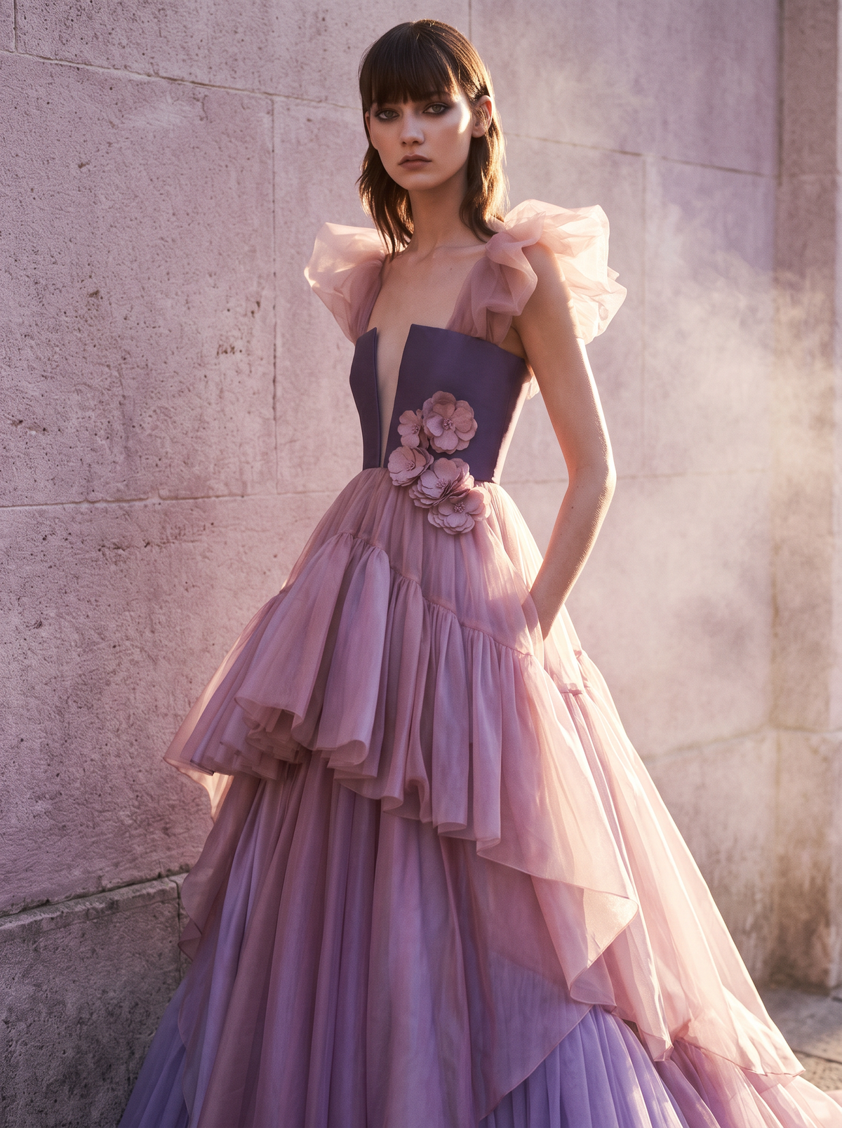 Multi-Layered Tulle Ombre Gown