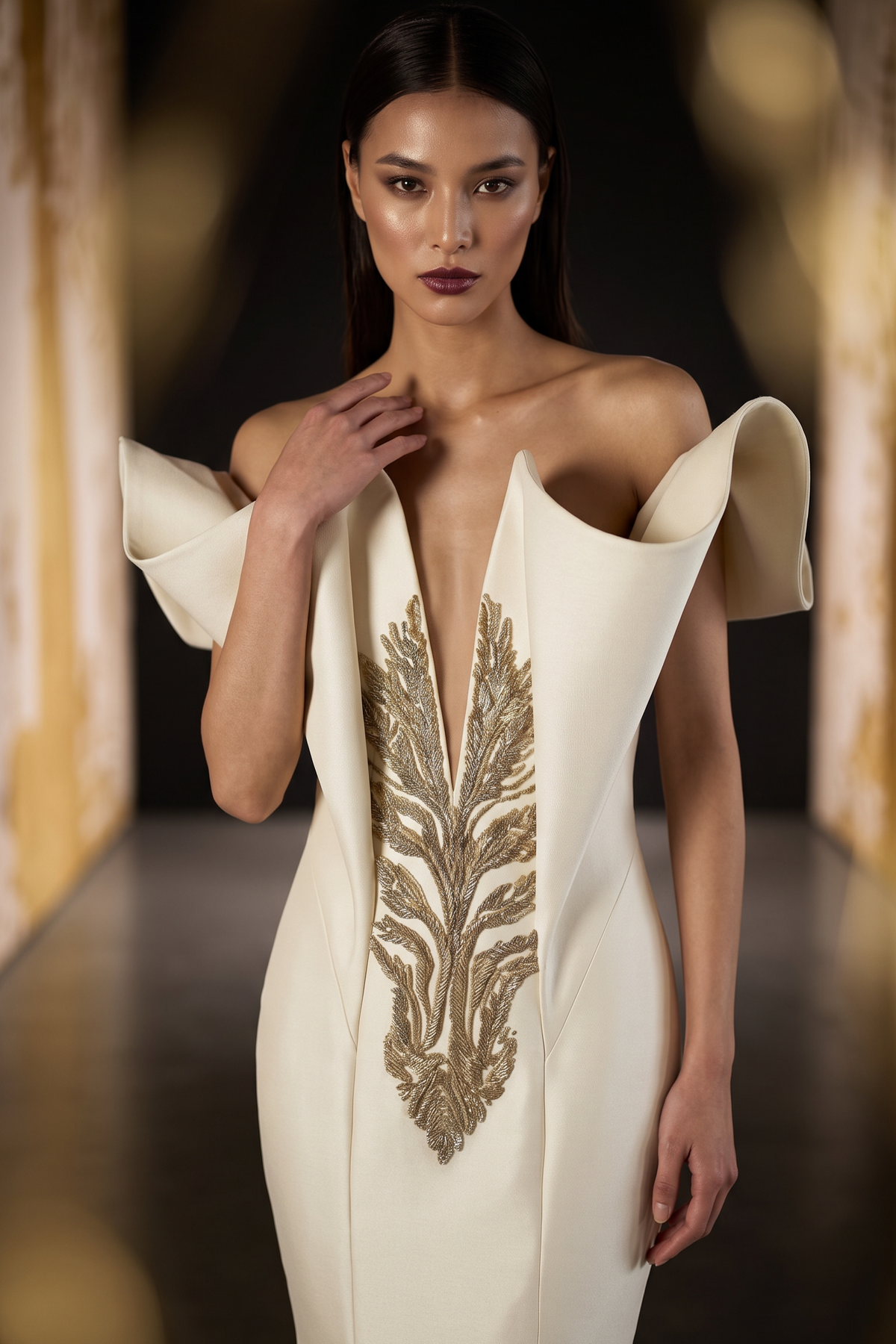 Strapless V-Neck Gown