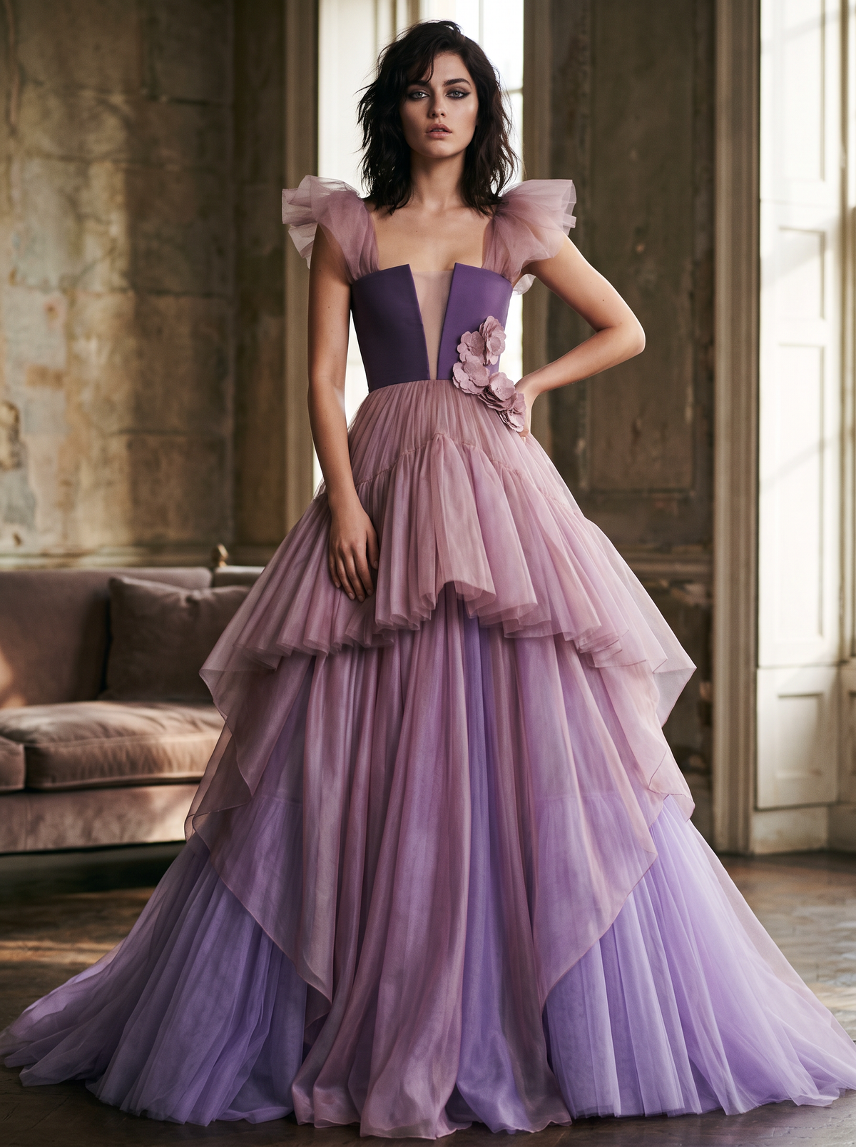 Multi-Layered Tulle Ombre Gown