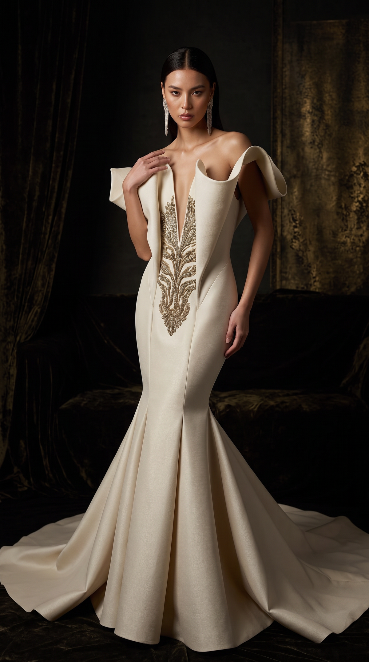Strapless V-Neck Gown
