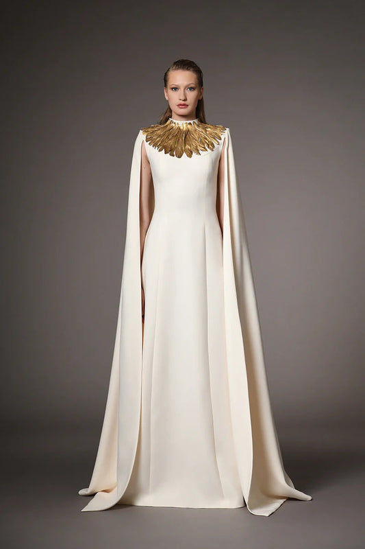 Long Caped Feather Dress
