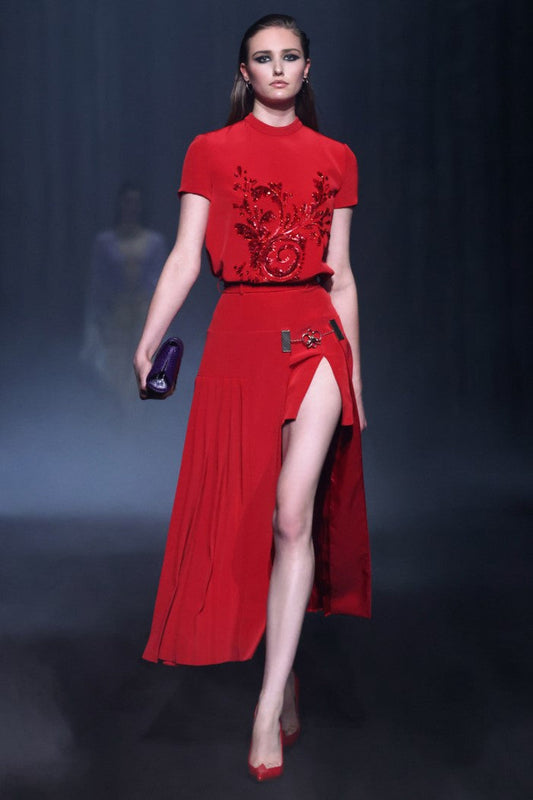 Beaded Crepe Top with Skirt