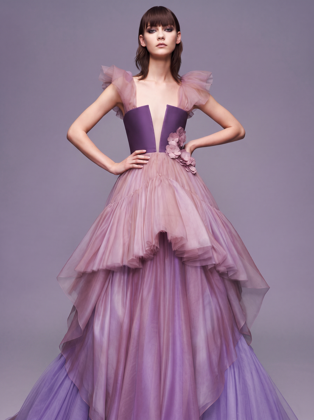 Multi-Layered Tulle Ombre Gown