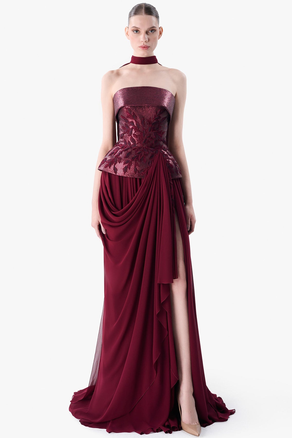 Strapless Draped Evening Gown