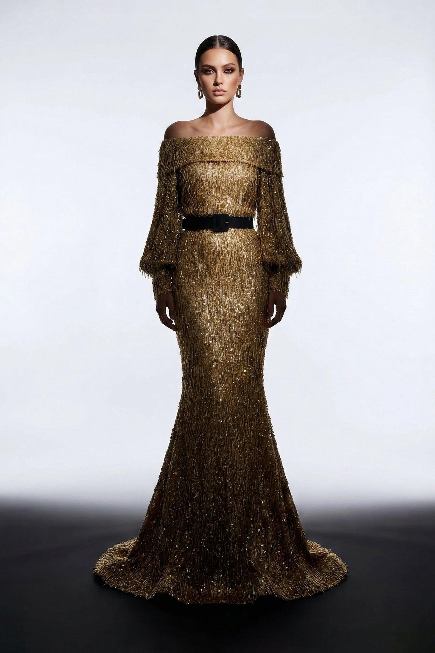 Off-Shoulder Voluminous Sleeve Gown