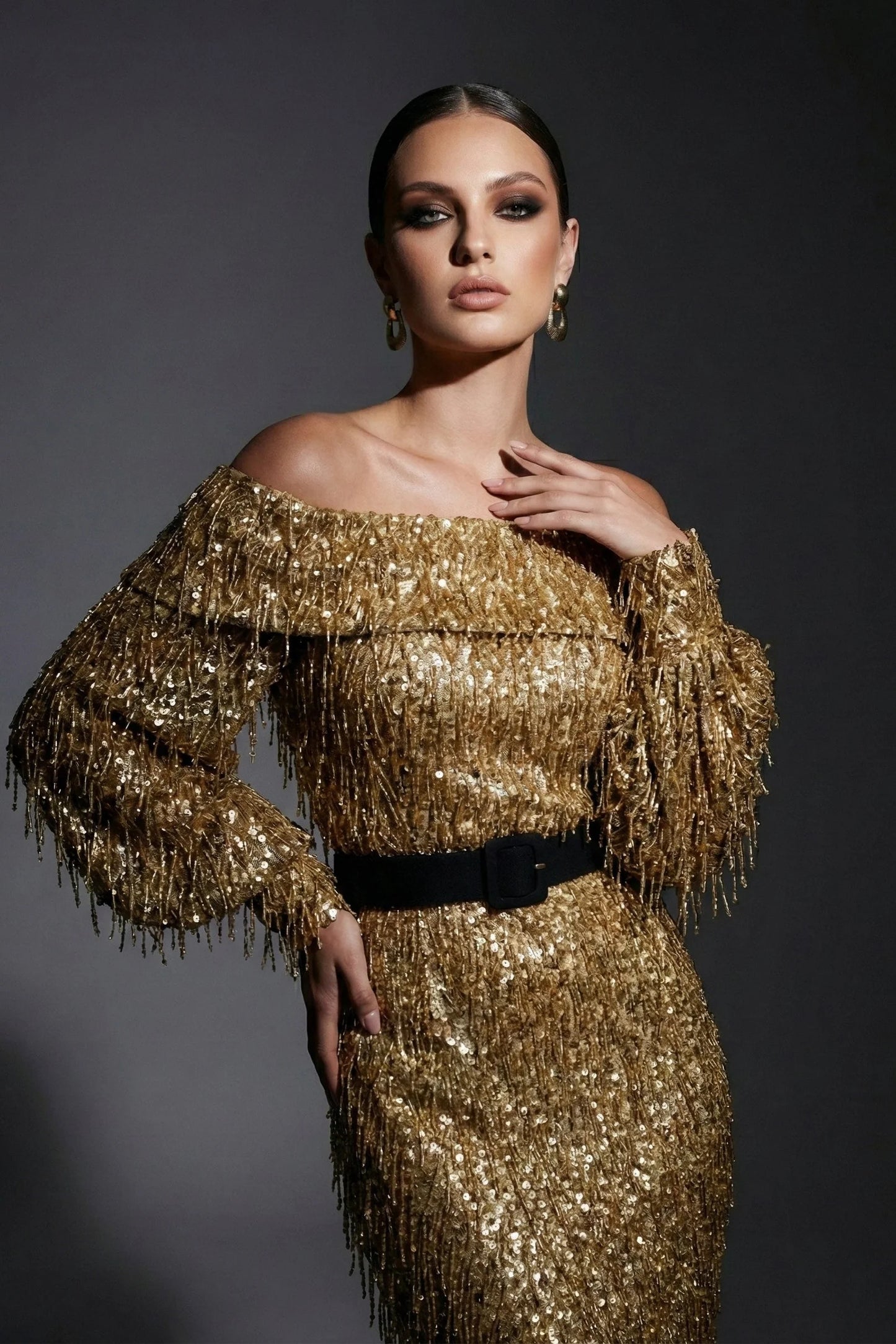 Off-Shoulder Voluminous Sleeve Gown