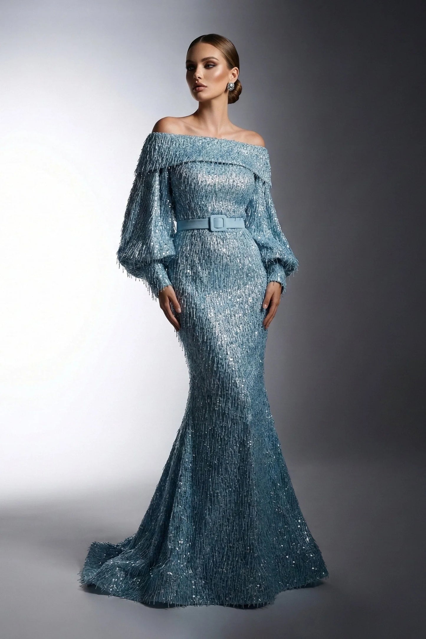 Off-Shoulder Voluminous Sleeve Gown