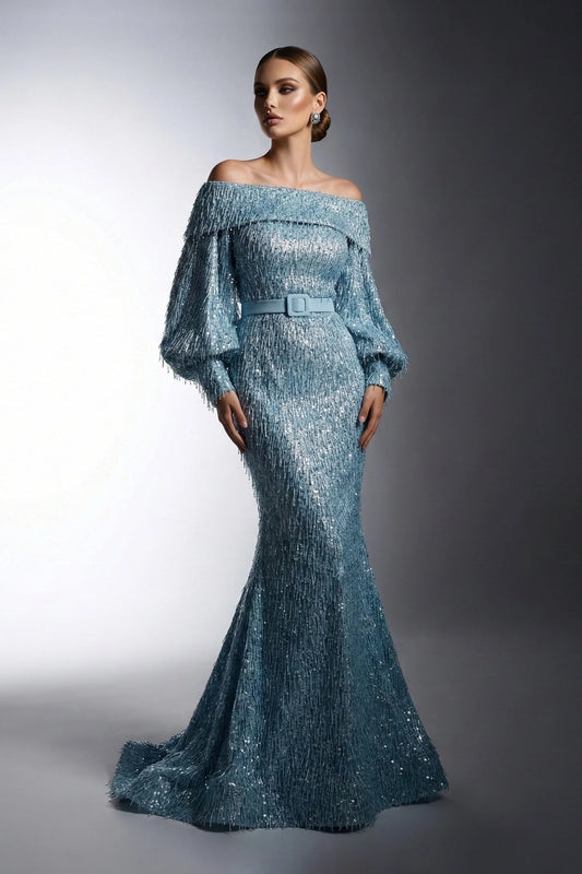 Off-Shoulder Voluminous Sleeve Gown
