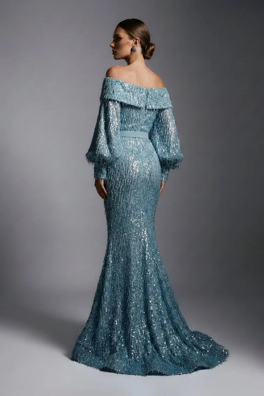 Off-Shoulder Voluminous Sleeve Gown
