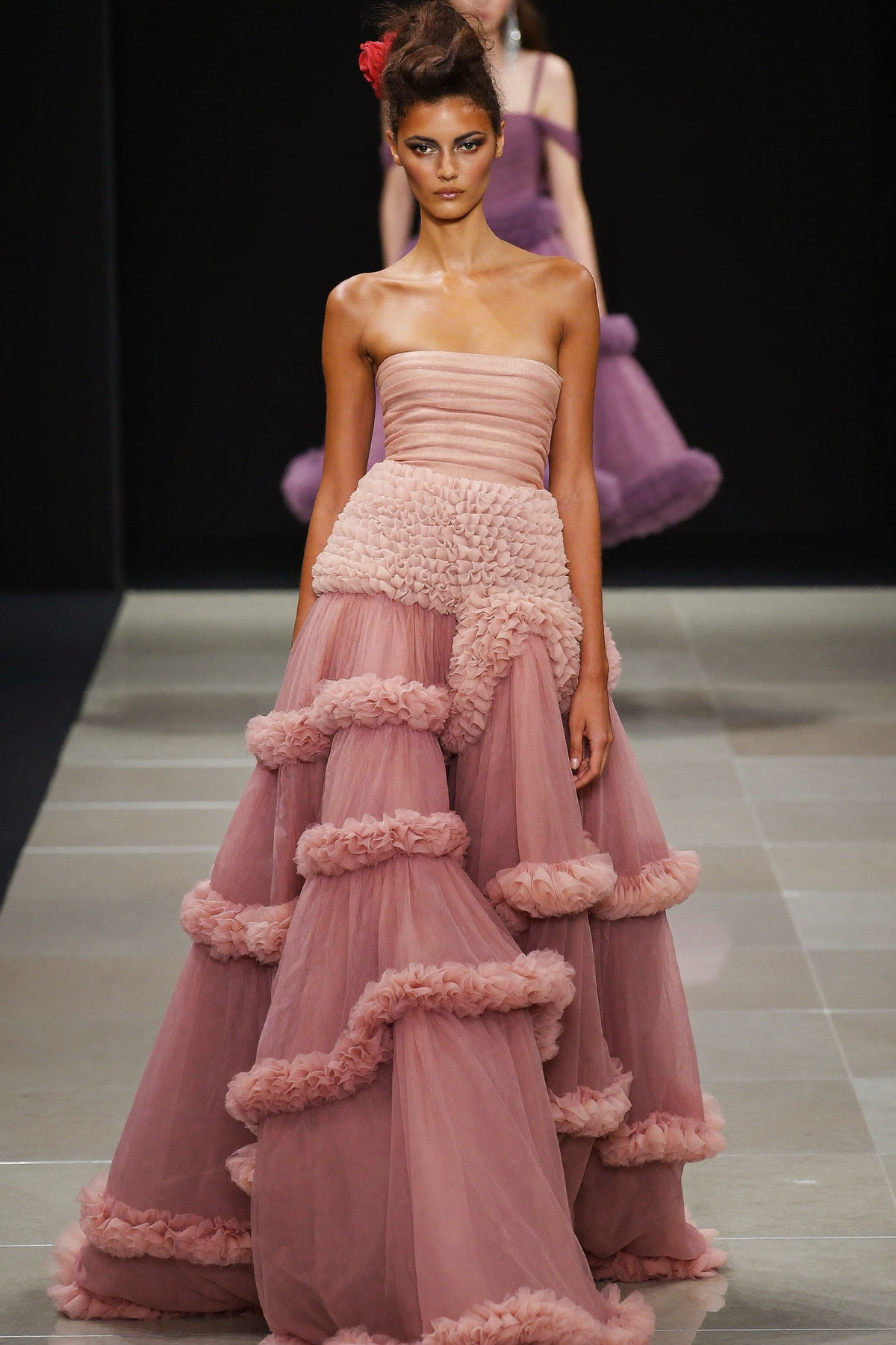 Strapless Ruffle A-Line Gown