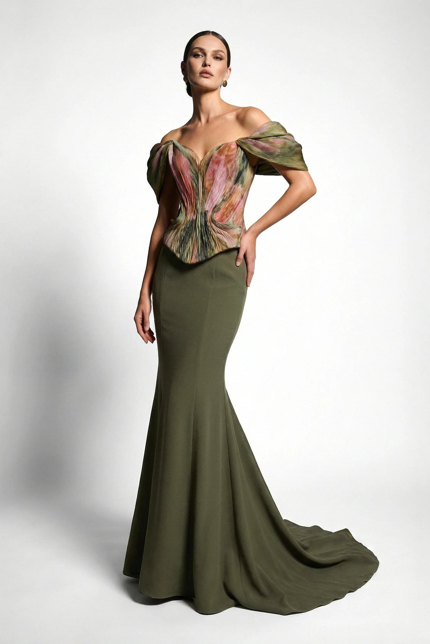 Multicolor Print Mermaid Gown