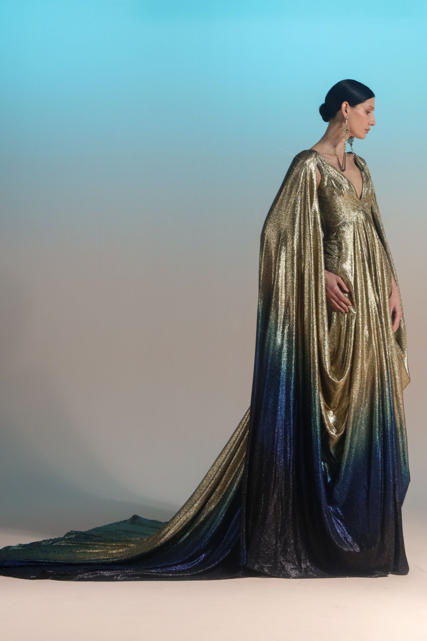 Cape Sleeve Ombre Gown