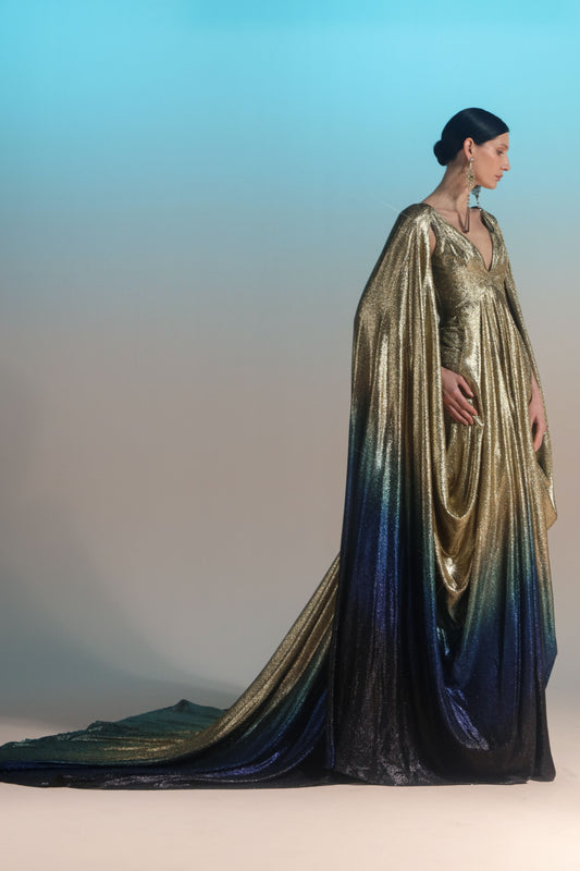 Cape Sleeve Ombre Gown