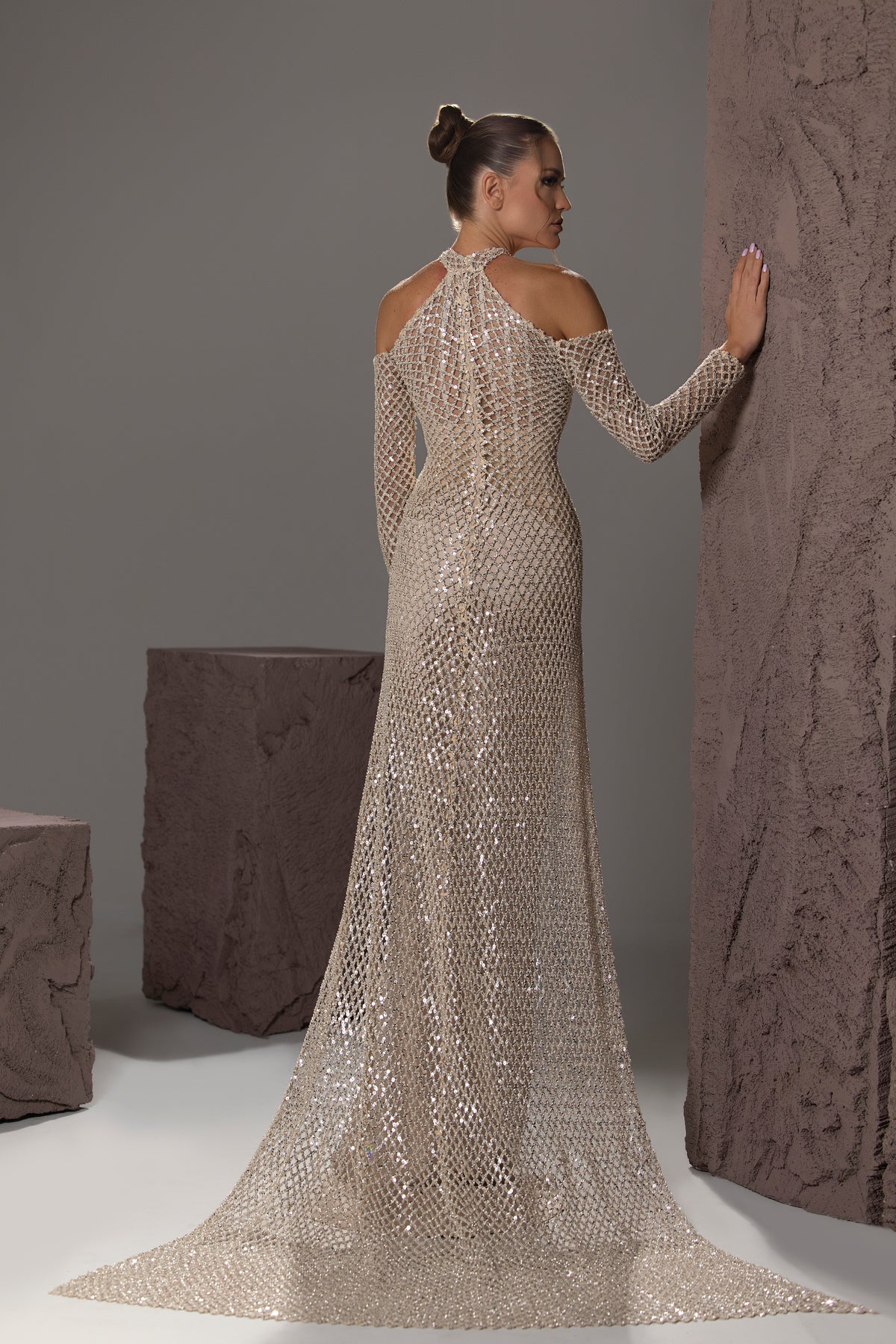 Halter Beaded Lattice Gown
