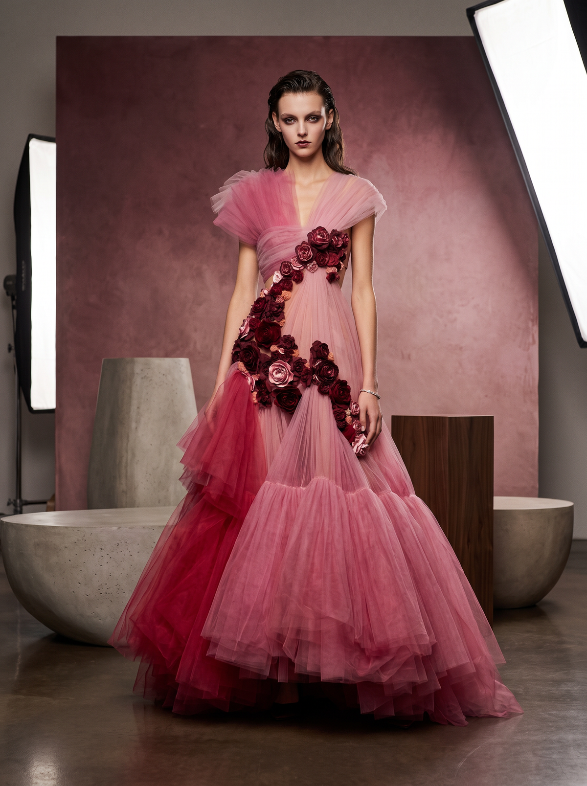 Floral Layered Tulle Gown
