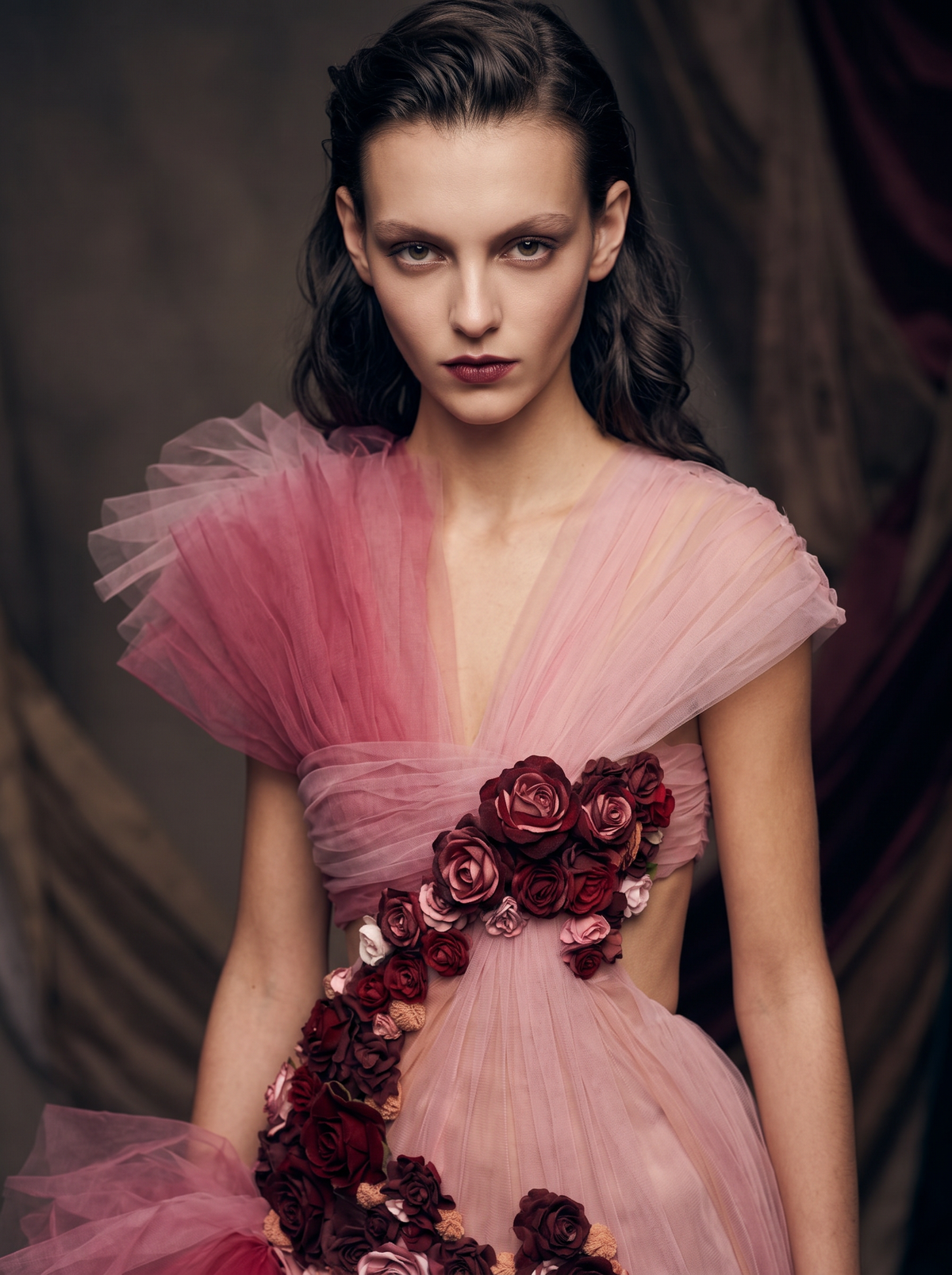 Floral Layered Tulle Gown