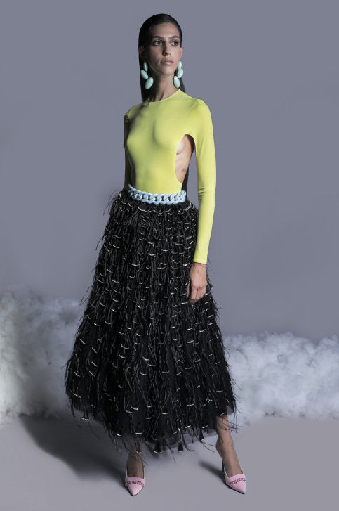 Long Sleeve Top and Beaded Tulle Skirt
