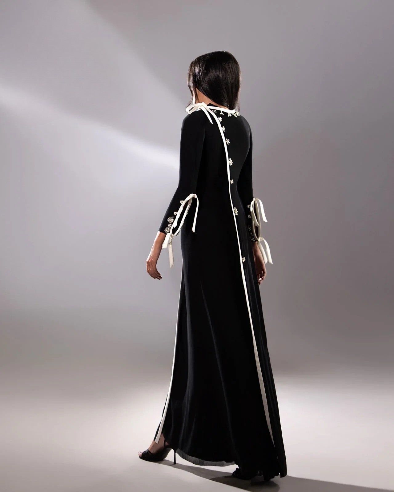 Long Sleeve A-Line Ribbon Gown