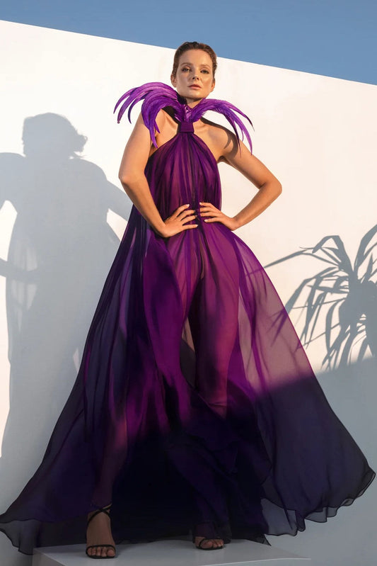 Feathered Halter Neck Dress