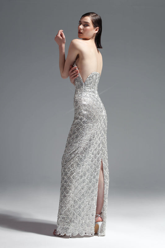 Strapless Hand-Beaded Gown