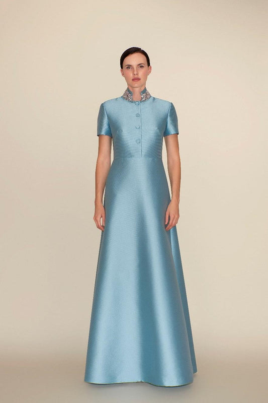 Short Sleeve Mikado Piqu? Gown