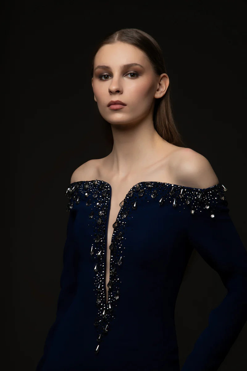 Structured Blue Crêpe Dress