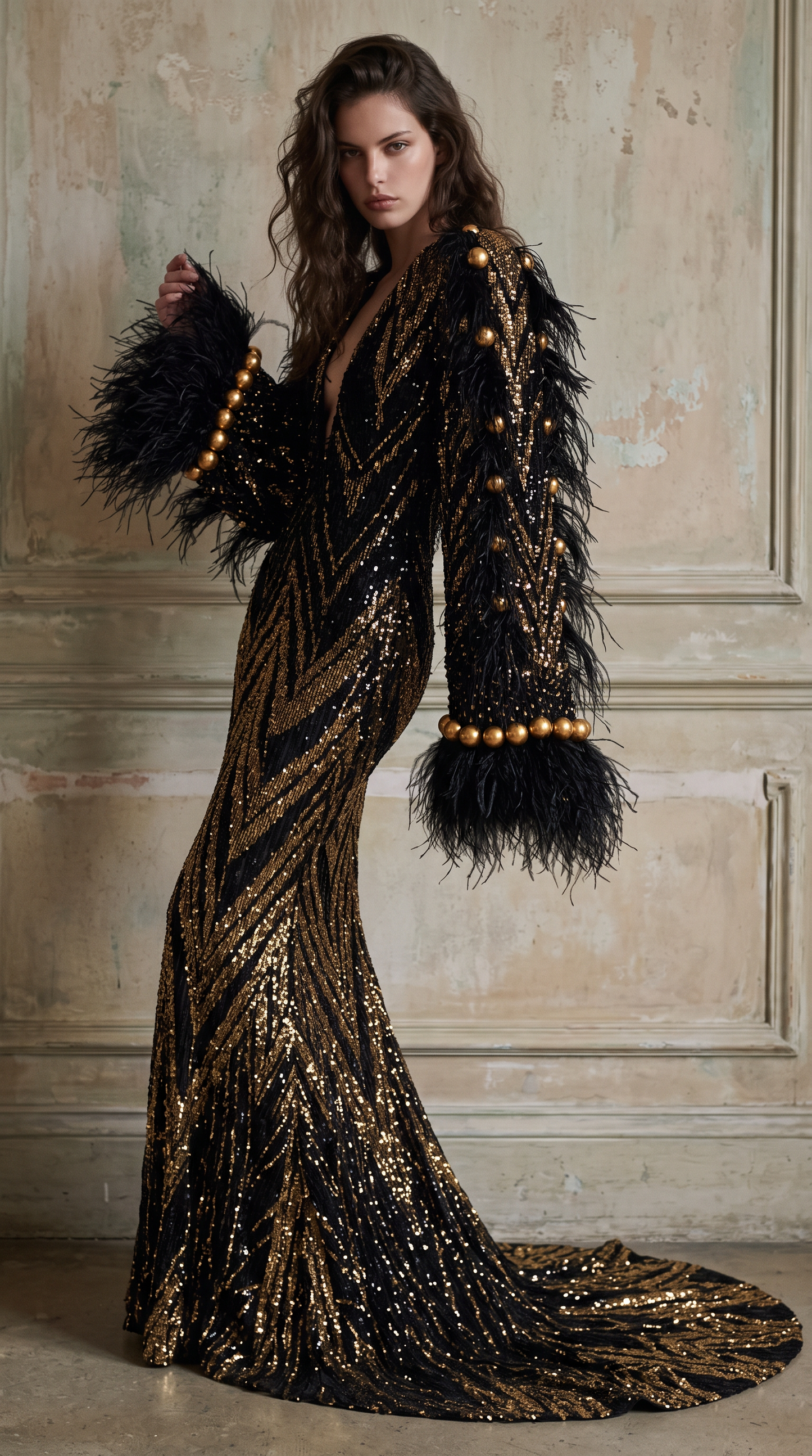 Long Sleeve V-Neck Gown