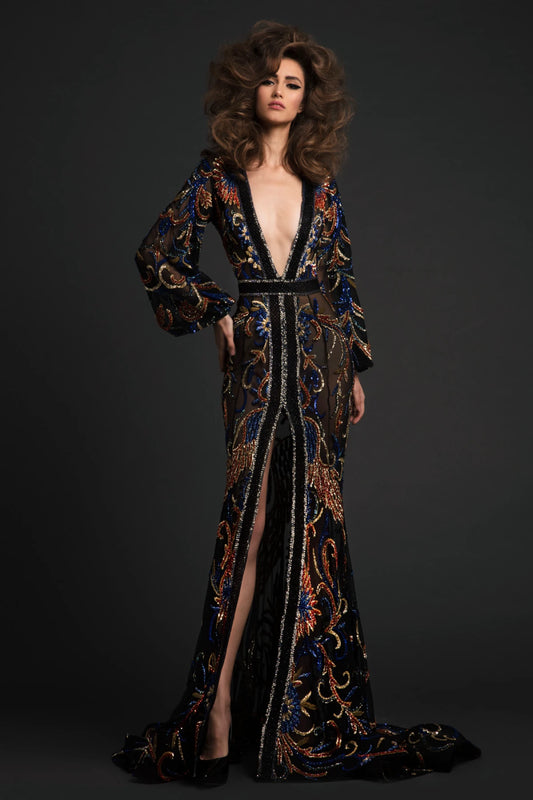 Long Sleeves Sequined Dress