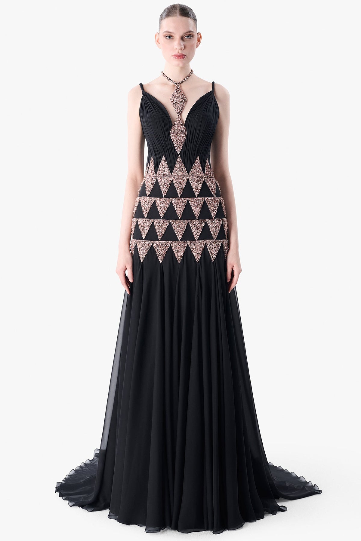 Embellished Geometric Evening Dress