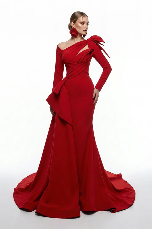 Asymmetric Long Sleeve Mermaid Gown