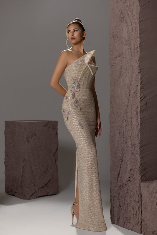 One-Shoulder Sequin Gown