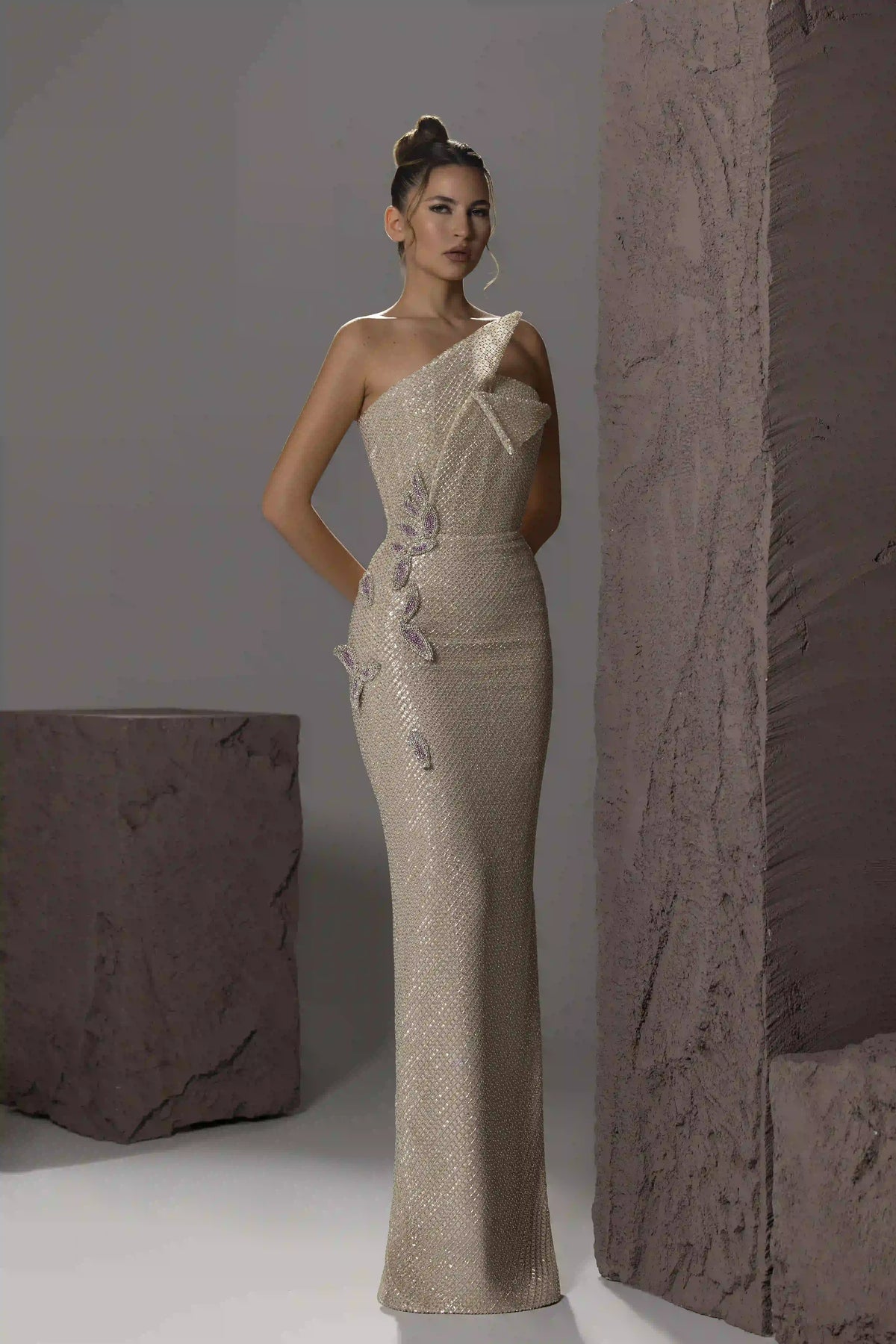 One-Shoulder Sequin Gown