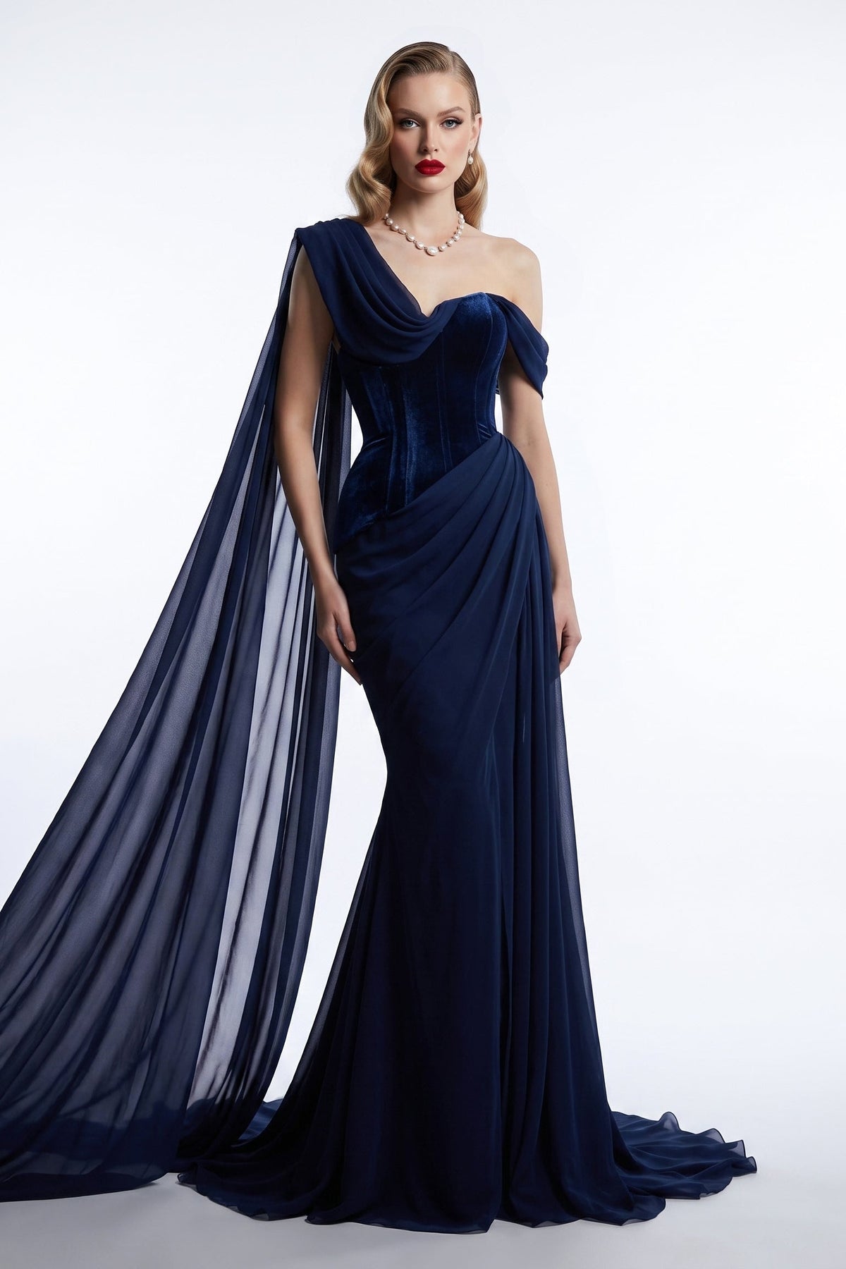 Velvet Corset Cape Gown