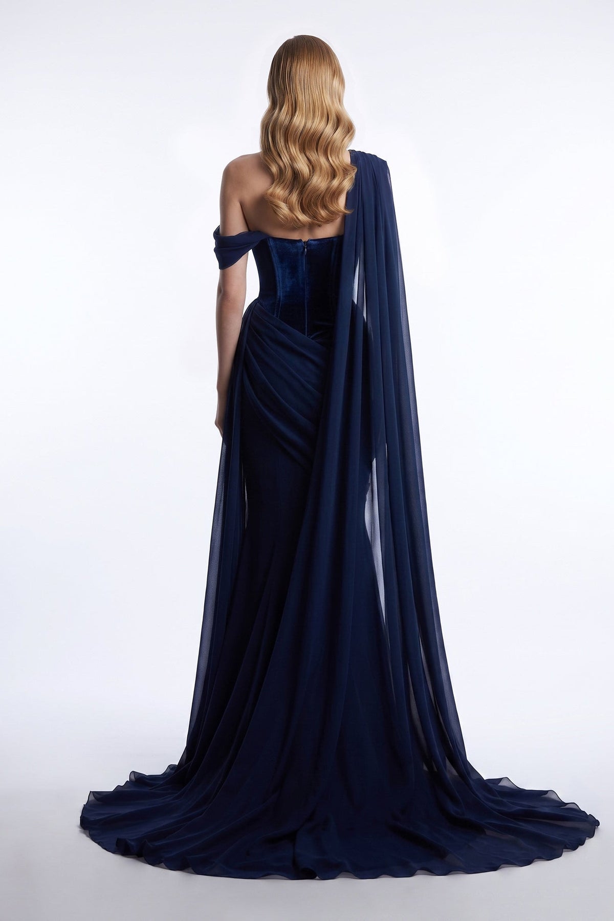 Velvet Corset Cape Gown