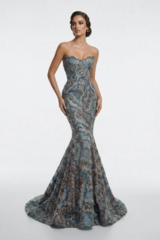 Fully Beaded Wavy Sweetheart Mermaid Gown