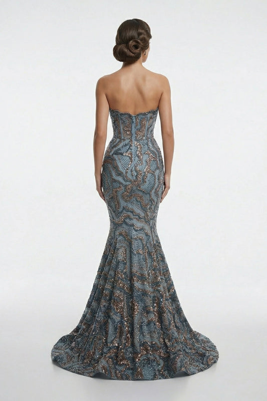 Fully Beaded Wavy Sweetheart Mermaid Gown